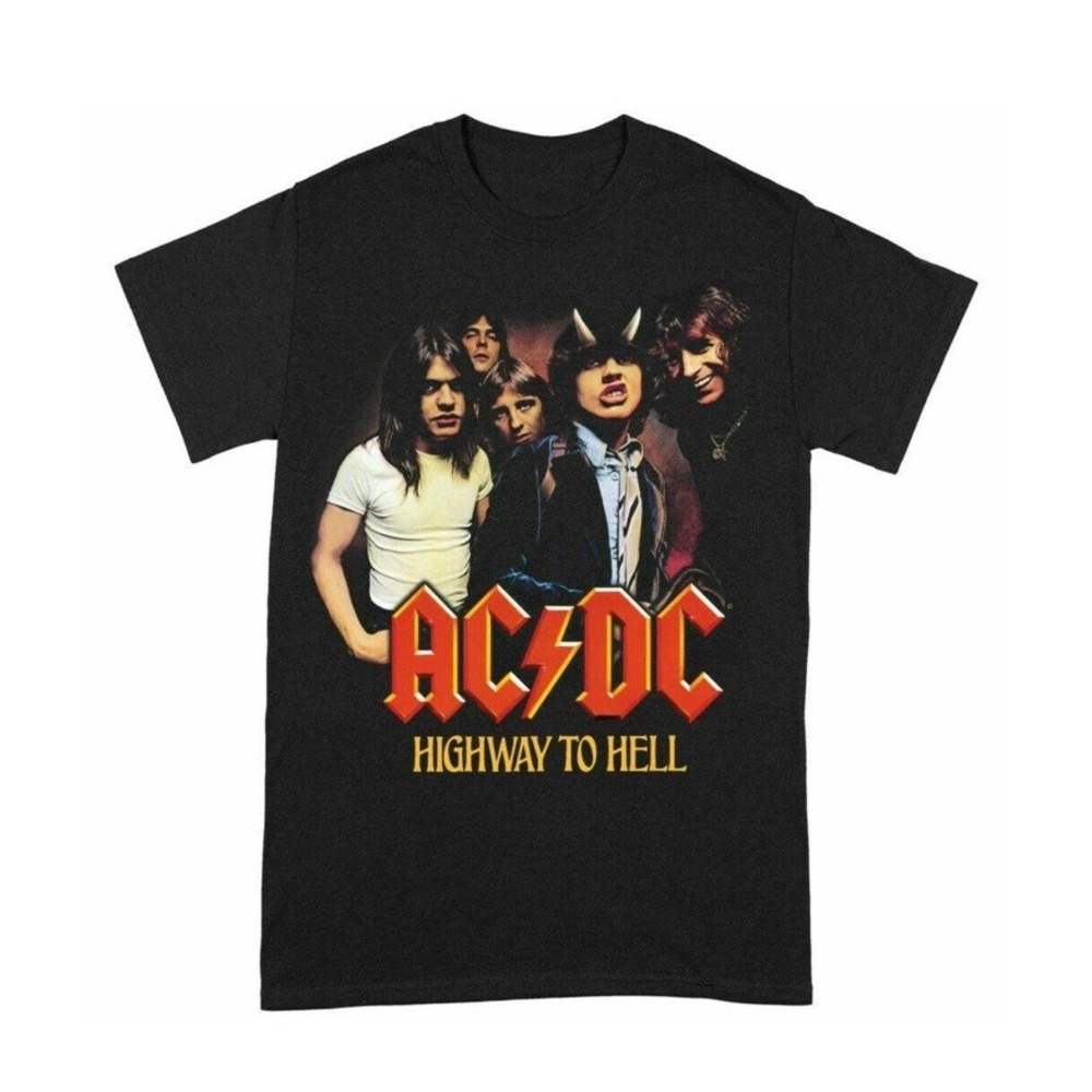 New AC DC Highway To Hell  T-shirt Black‎ Cotton Tee Adult Unisex 2XL